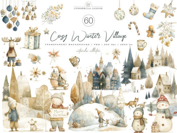 Download 60 PNG Cozy Winter Village Clipart - Premium Resources